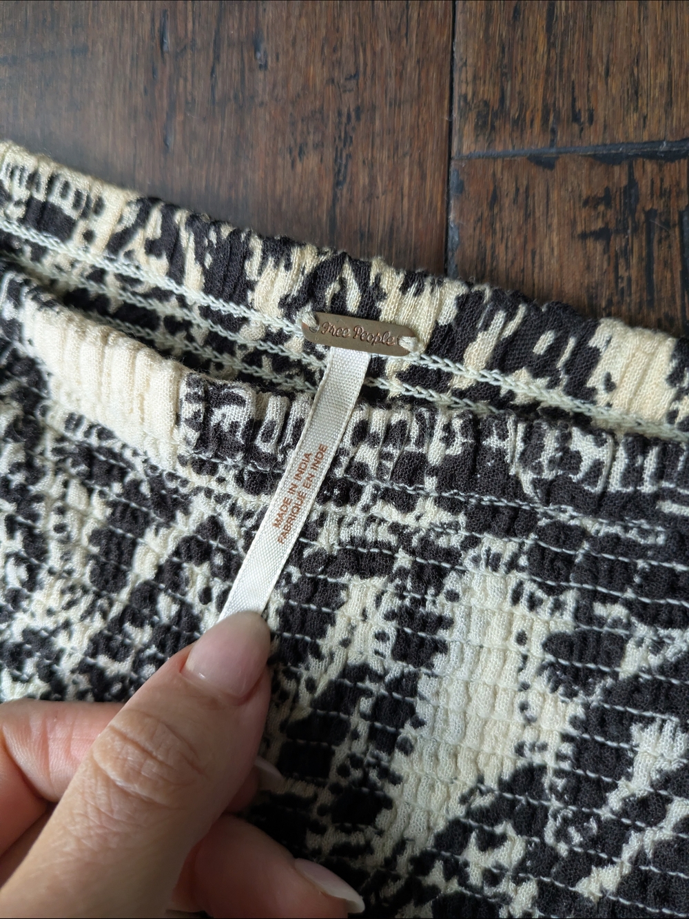 Free People Black & Cream Printed Wide-Leg Pants With Pockets Polooza Pants M - Picture 3 of 3